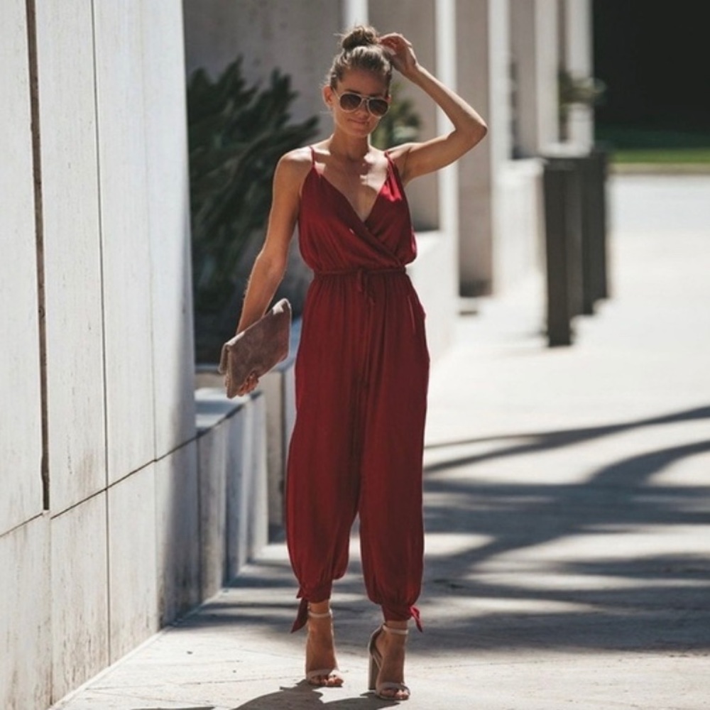 3/$10-Fashion Women Backless Red Jumpsuit Romper